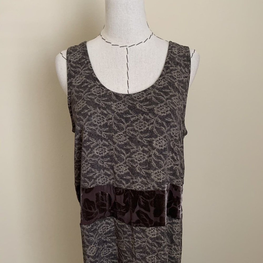 Citron Santa Monica Brown Rayon Silk Velvet Burnout Sleeveless Maxi Dress Sz M - Picture 2 of 9